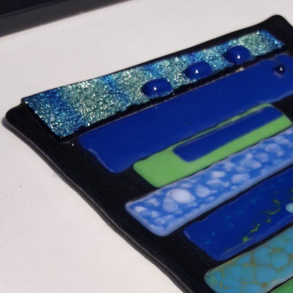 Art Glass Hand Blown Glass Artist Made Framed Wall Art Wall Hanging Fused Glass - Picture 8 of 16